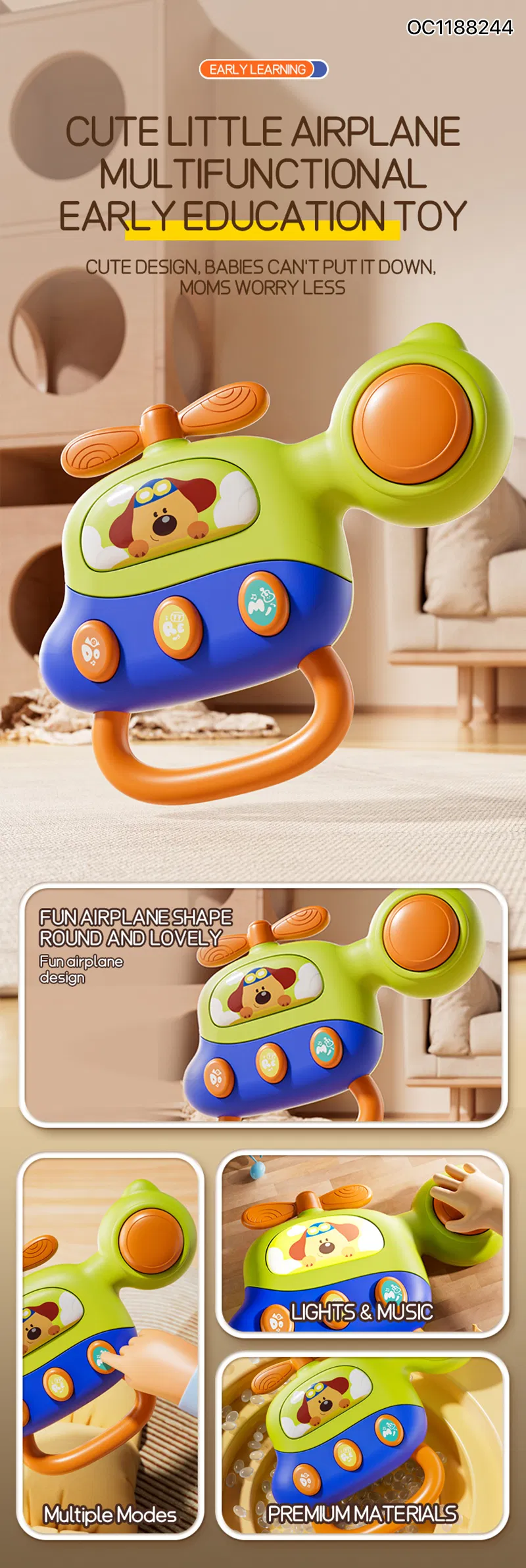 Educational Learning Toy Montessori Grasping Hand Bell Kids Toy Customized Non Toxic Plastic Baby Rattle Set Toys with Music