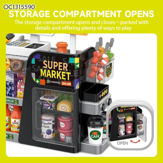 Children Role Play Game Educational Simulation Cashier Toys Equipment Pretend Play Indoor Playground Supermarket Toy with Food
