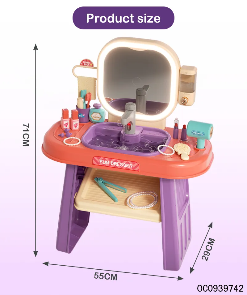 Wholesale Pretend Play Kids Makeup Toy Girls Beauty Makeup Fashion Dressing Table with LED Lights Mirror