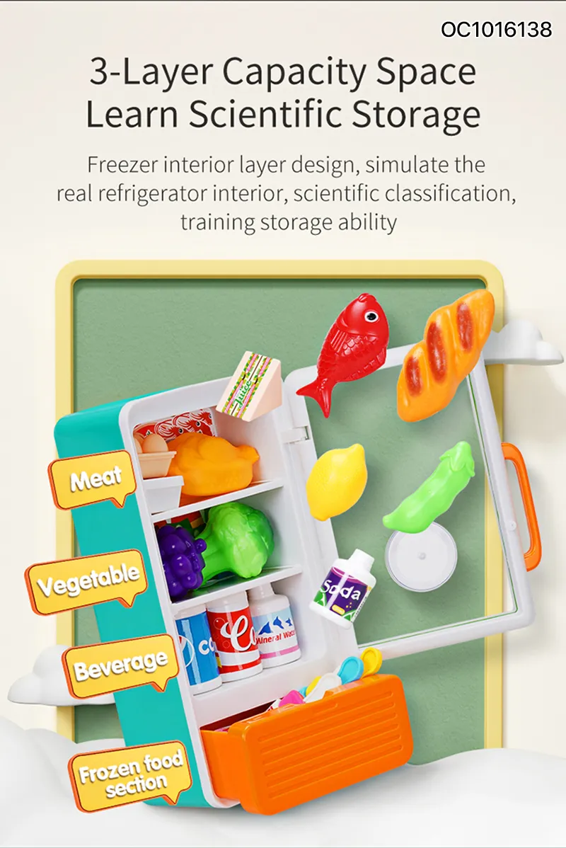 Simulation Food Plastic Toy Electric Mini Refrigerator Pretend City Play Houses with Supermarket Shopping Cart for Kids Children