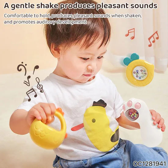 Wholesale Food Grade Silicone Rattle Toy Cartoon Animal New Born Baby Teether