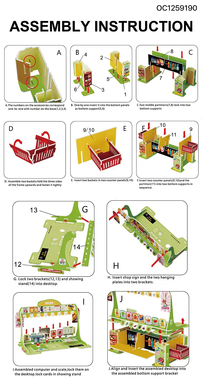 3D Cardboard Building Puzzle Boy and Girls Child Mini Supermarket Shelf Toy Checkout Counter Kitchen Set Toys for Kids