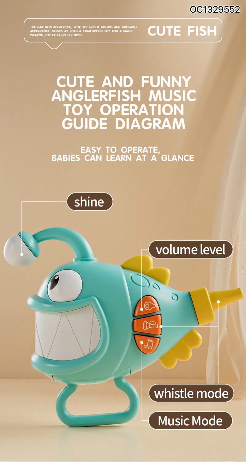 Baby Rattles Toy Plastic Electric Animals Interactive Toy Fish Light up Sensory Custom Toys 1-3 Years with Light Sound Wholesale