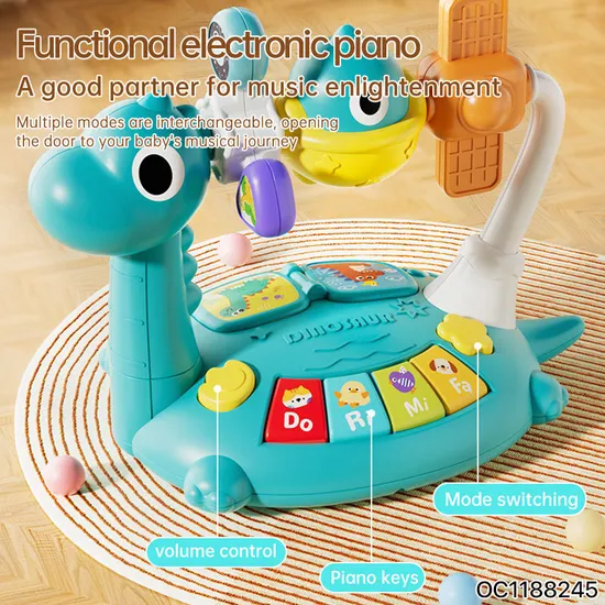 Wholesale Cartoon Dinosaur Design Music Baby Plastic Animal Sound Electronic Small Piano Education Rainbow Keyboard Toy
