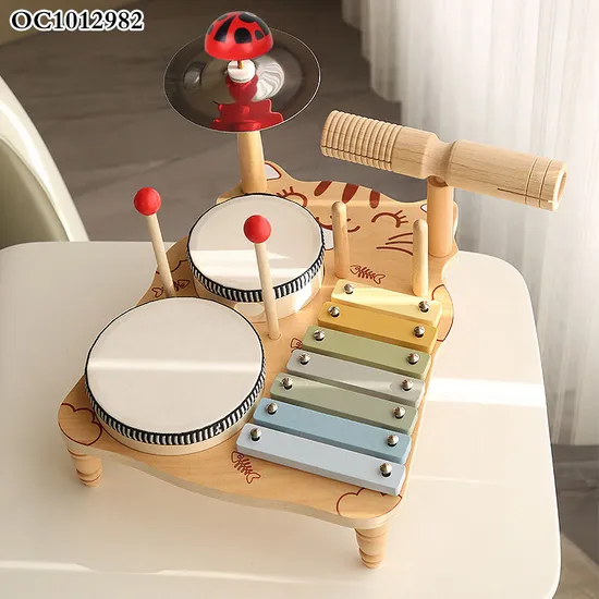Wholesale Baby Education High Quality Keyboard Kids Wooden Sensory Musical Instrument Drum Toy
