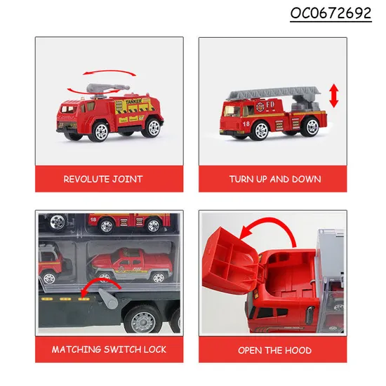 Wholesale Diecast Car Container Truck Die Cast Toy Metal Fire Trucks for Kids