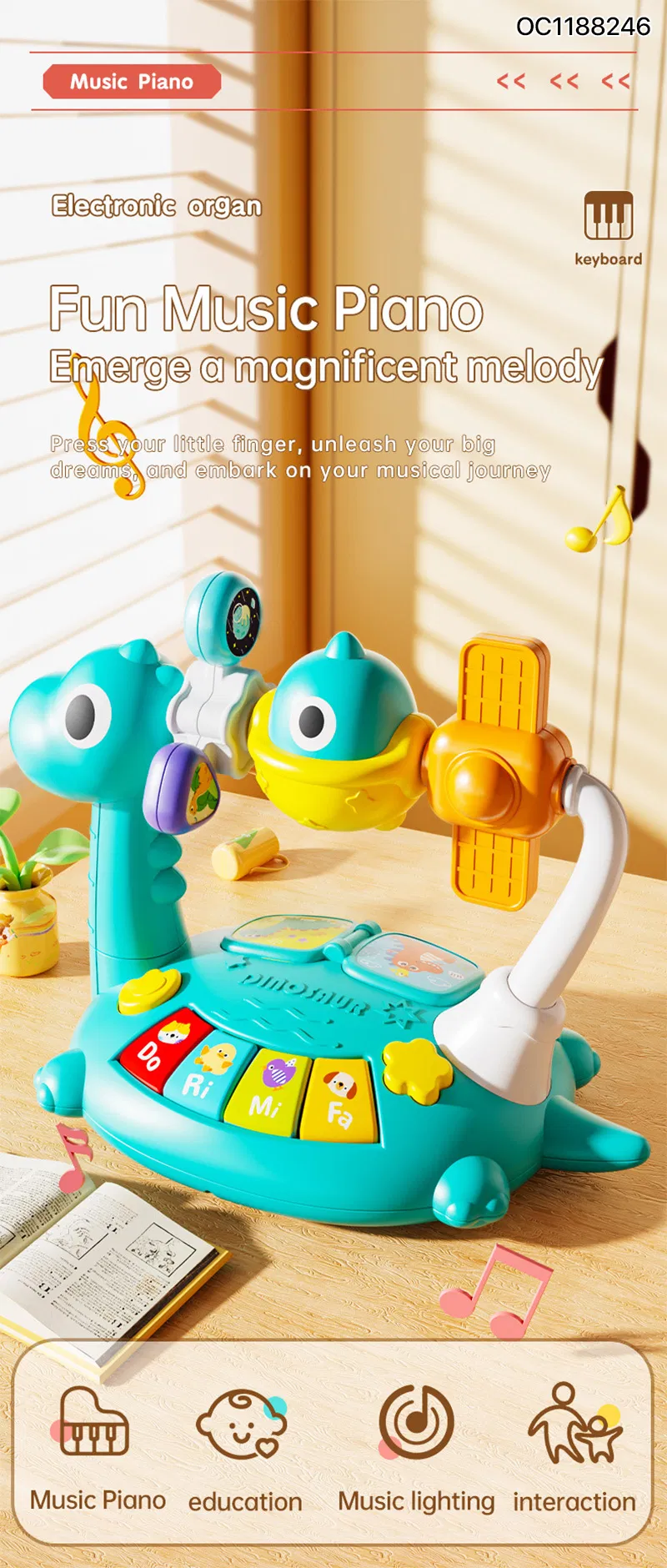 Wholesale Baby Light-up Keyboard Electric Montessori Sensory Educational Music Hand Piano Toy