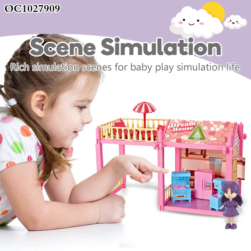 Wholesale DIY Plastic Miniature Doll House Kitchen Miniatures Dream Dollhouse for Girls Pretend