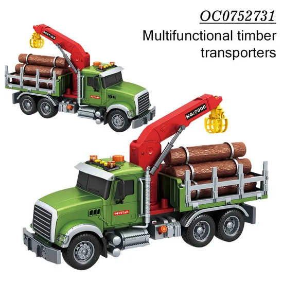 Wholesale 1: 12 Educational Transport Wood Friction Trailer Truck Car Toy with Music Light