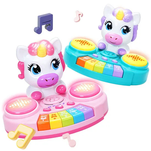 Wholesale Musical Plastic Cartoon Instruments Electronic Keyboards Music Piano Hand Drum Toy with Light up and Music