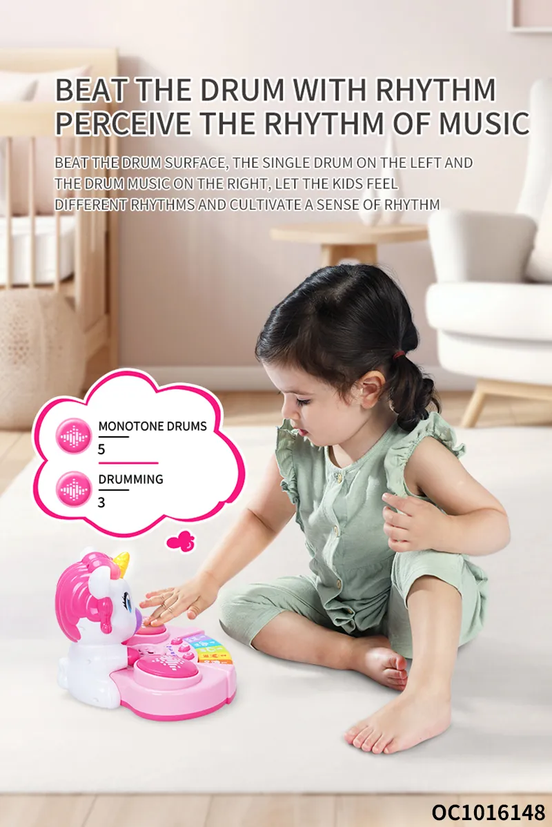 Wholesale Musical Plastic Cartoon Instruments Electronic Keyboards Music Piano Hand Drum Toy with Light up and Music