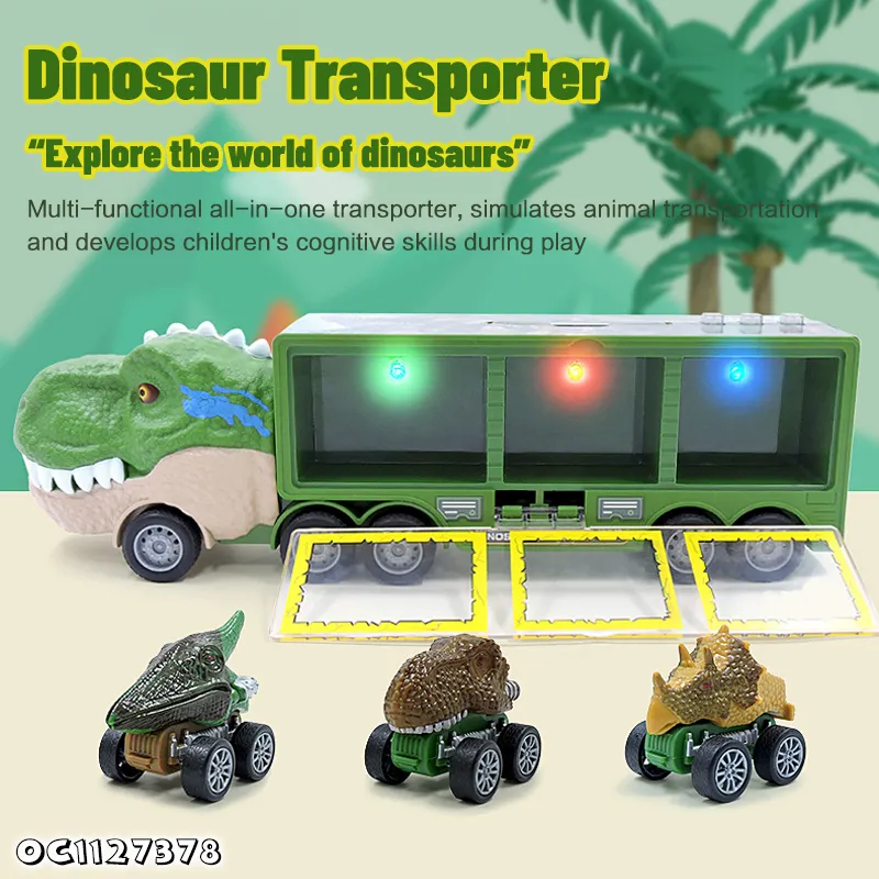 Wholesale Plastic Children Dinosaur Education Friction Truck Car Track Carrier Toy with Light