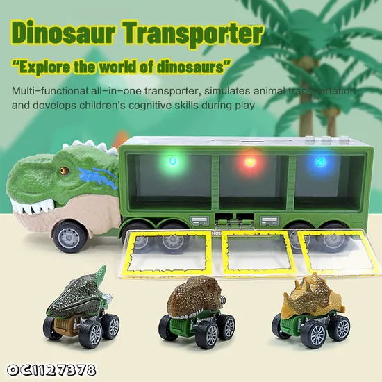 Wholesale Plastic Children Dinosaur Education Friction Truck Car Track Carrier Toy with Light