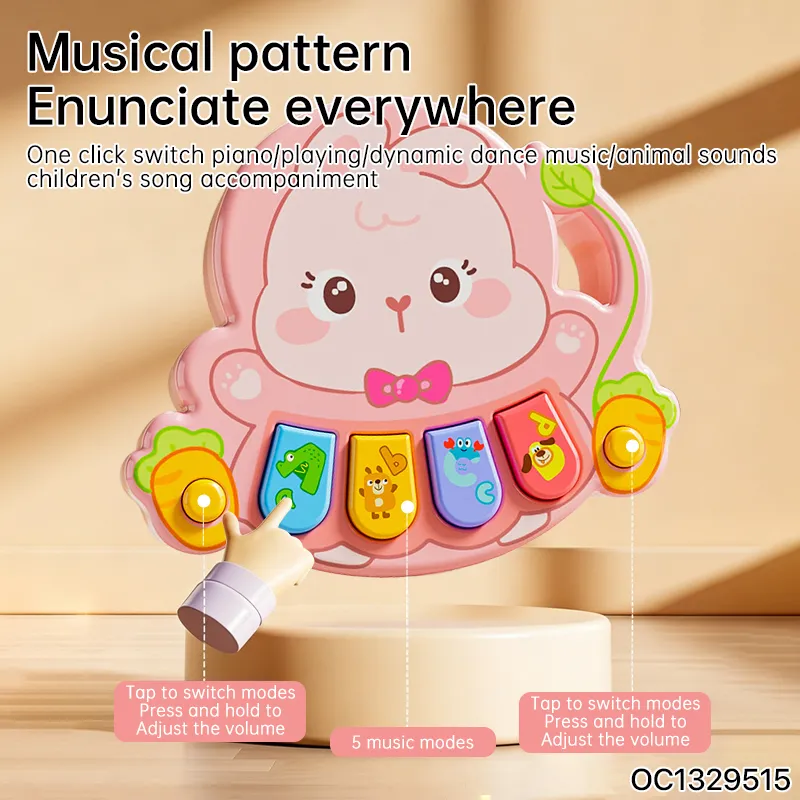 Wholesale Montessori Educational Children's Cartoon Animal Musical Rabbit Pink Digital Keyboard Electronic Piano for Baby