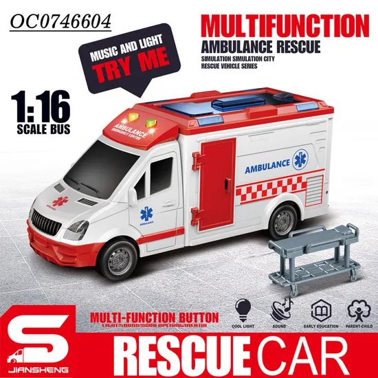 Wholesale Kids Educational Friction Cartoon Small Car Plastic Ambulance Toy with Light Sound